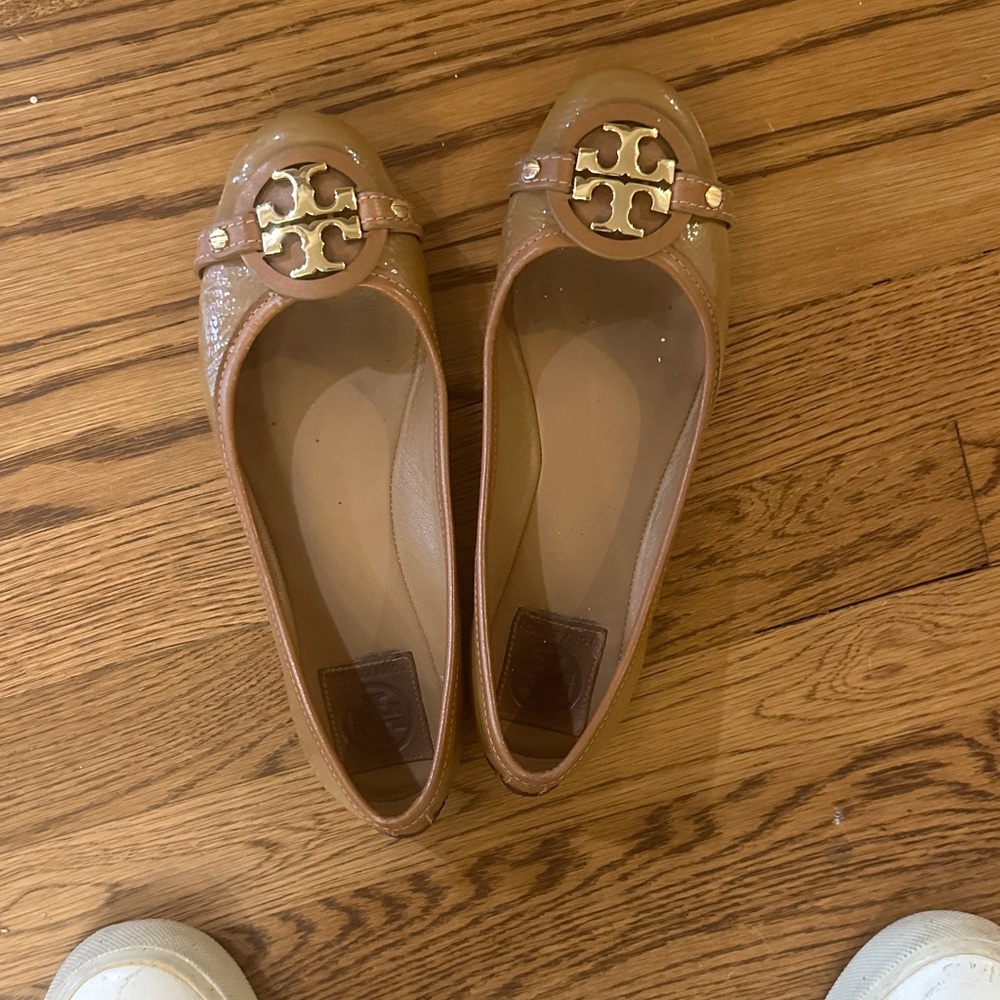 Tory Burch Gold and Tan Loafers